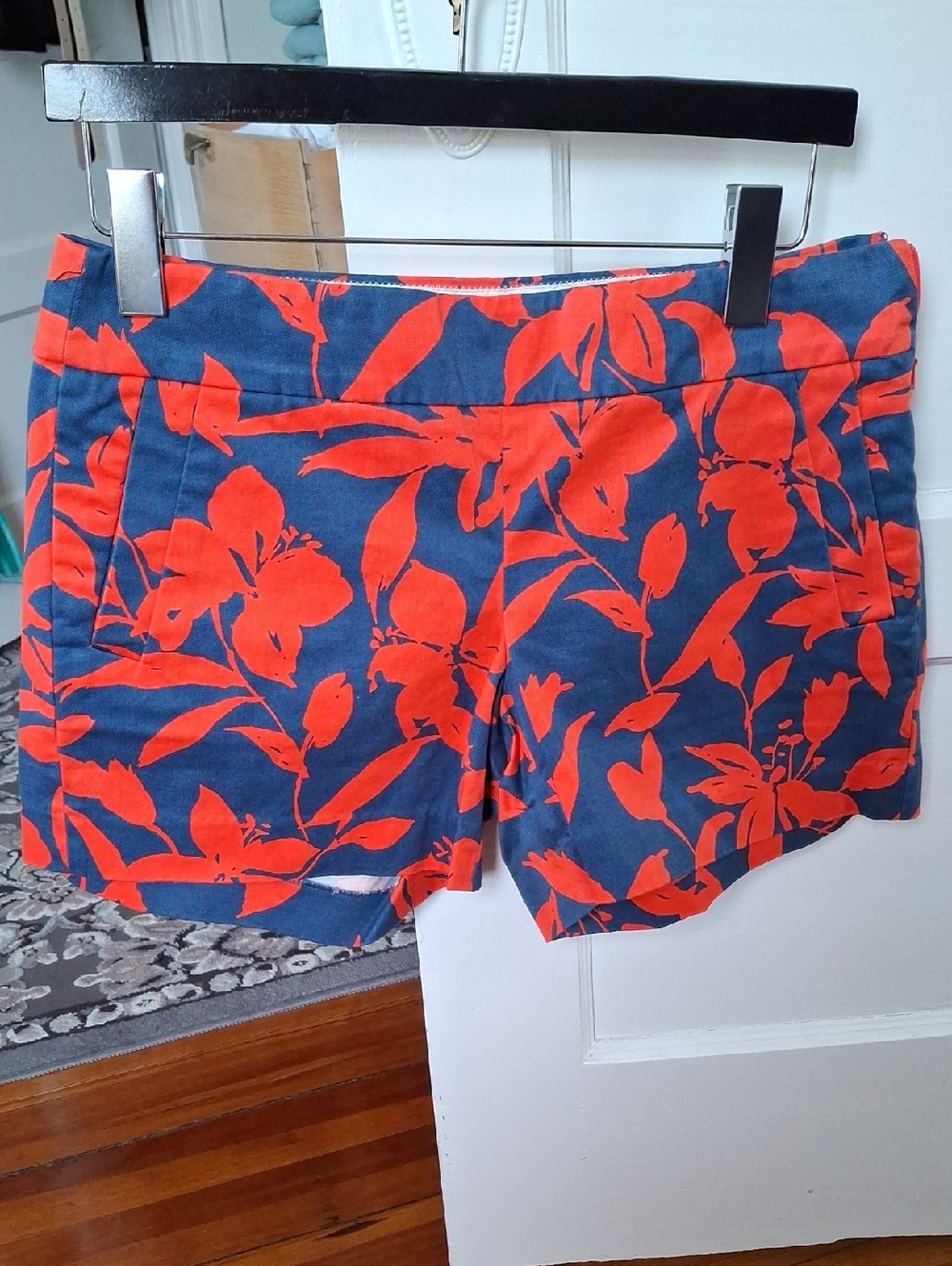 J. Crew Navy & Red Floral Cotton Stretch Cotton Shorts